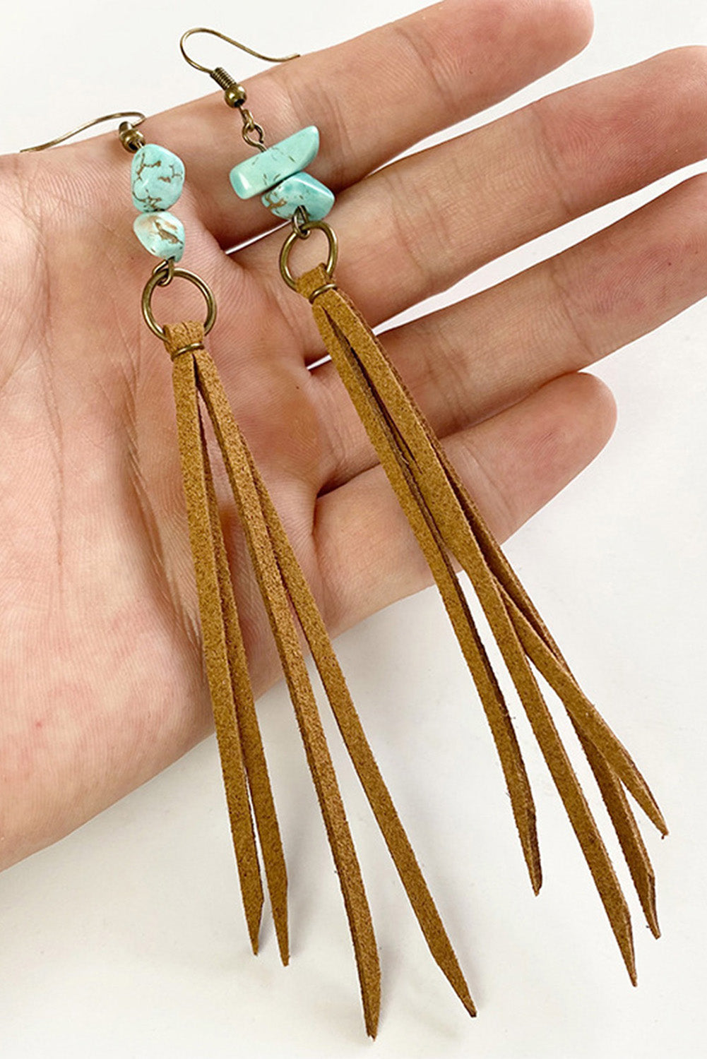 Brown Vintage Turquoise Tassel Drop Earrings