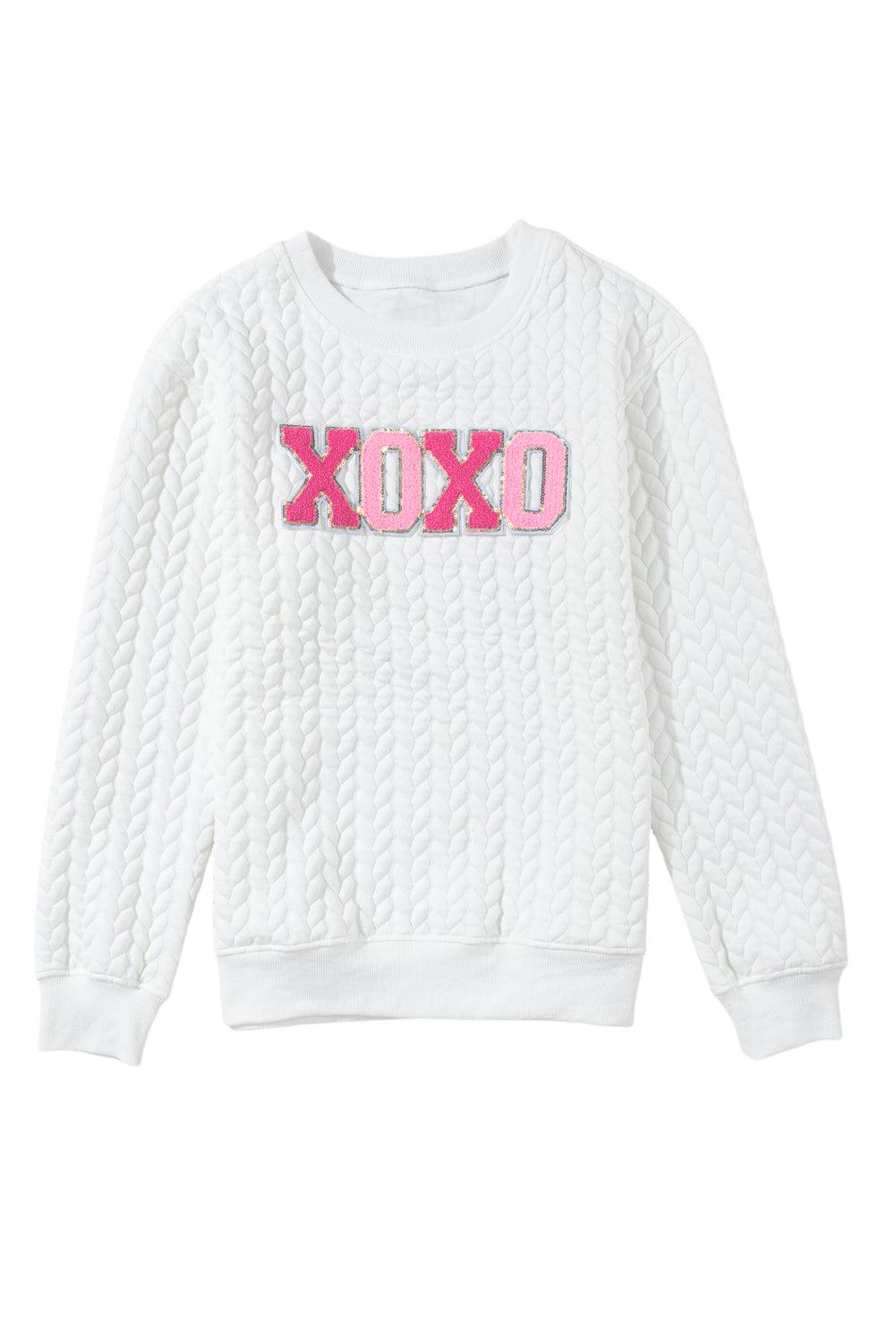 White Lucky Letter Patched Quilted Sweatshirt