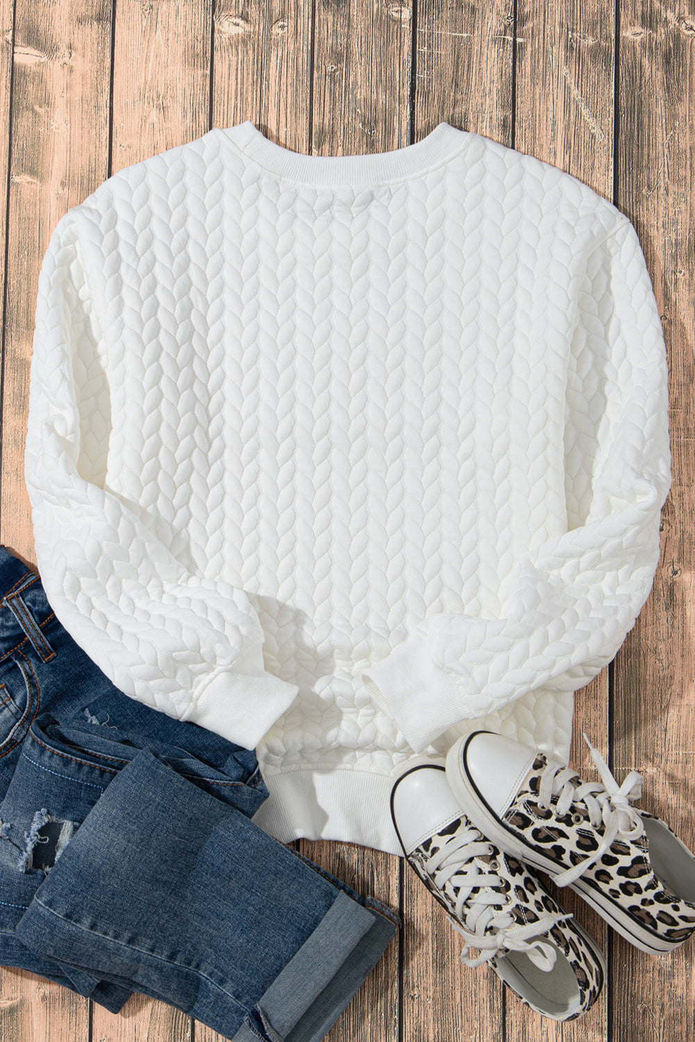 White Lucky Letter Patched Quilted Sweatshirt