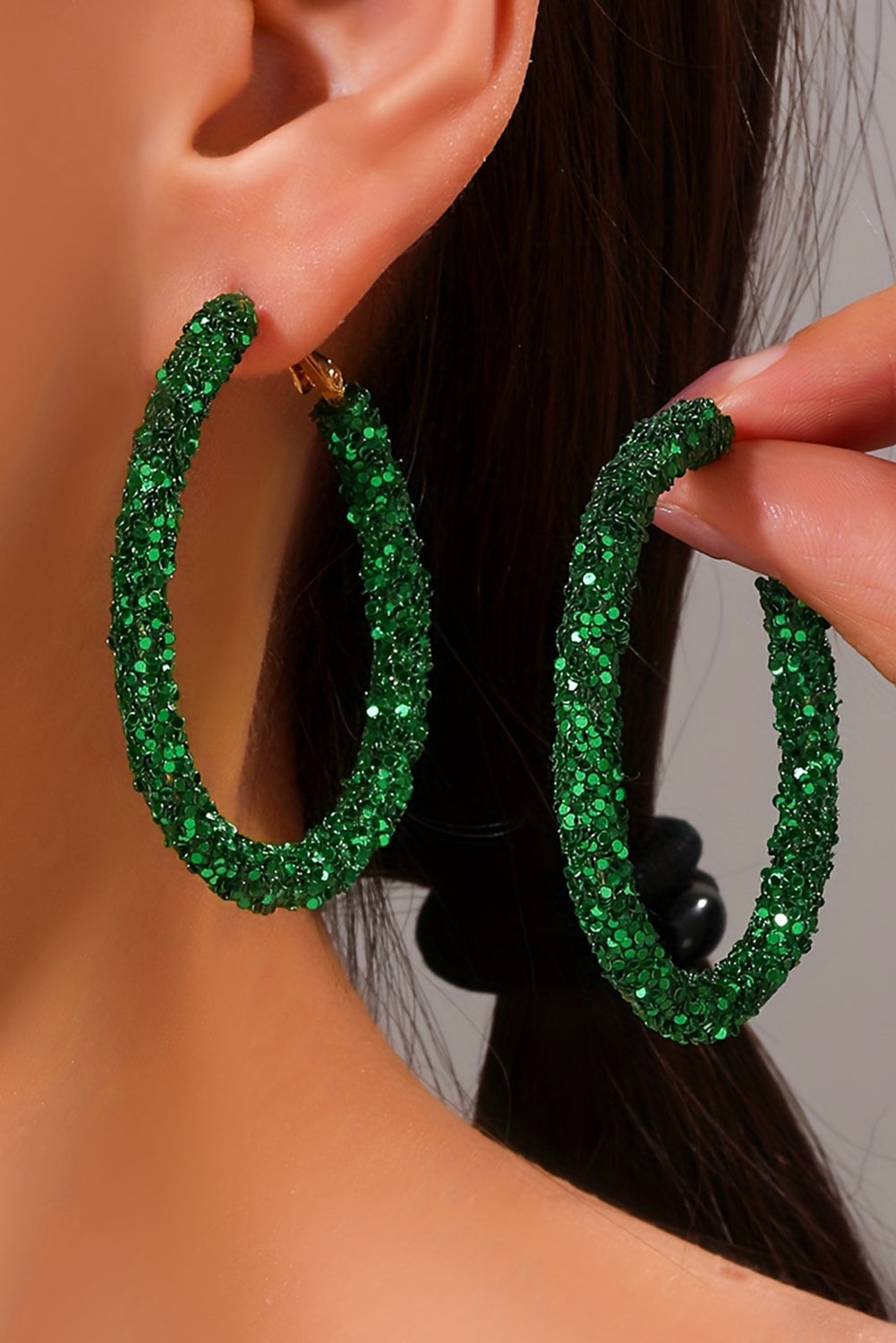 Dark Green St. Patricks Daring Sequin Loop Earrings