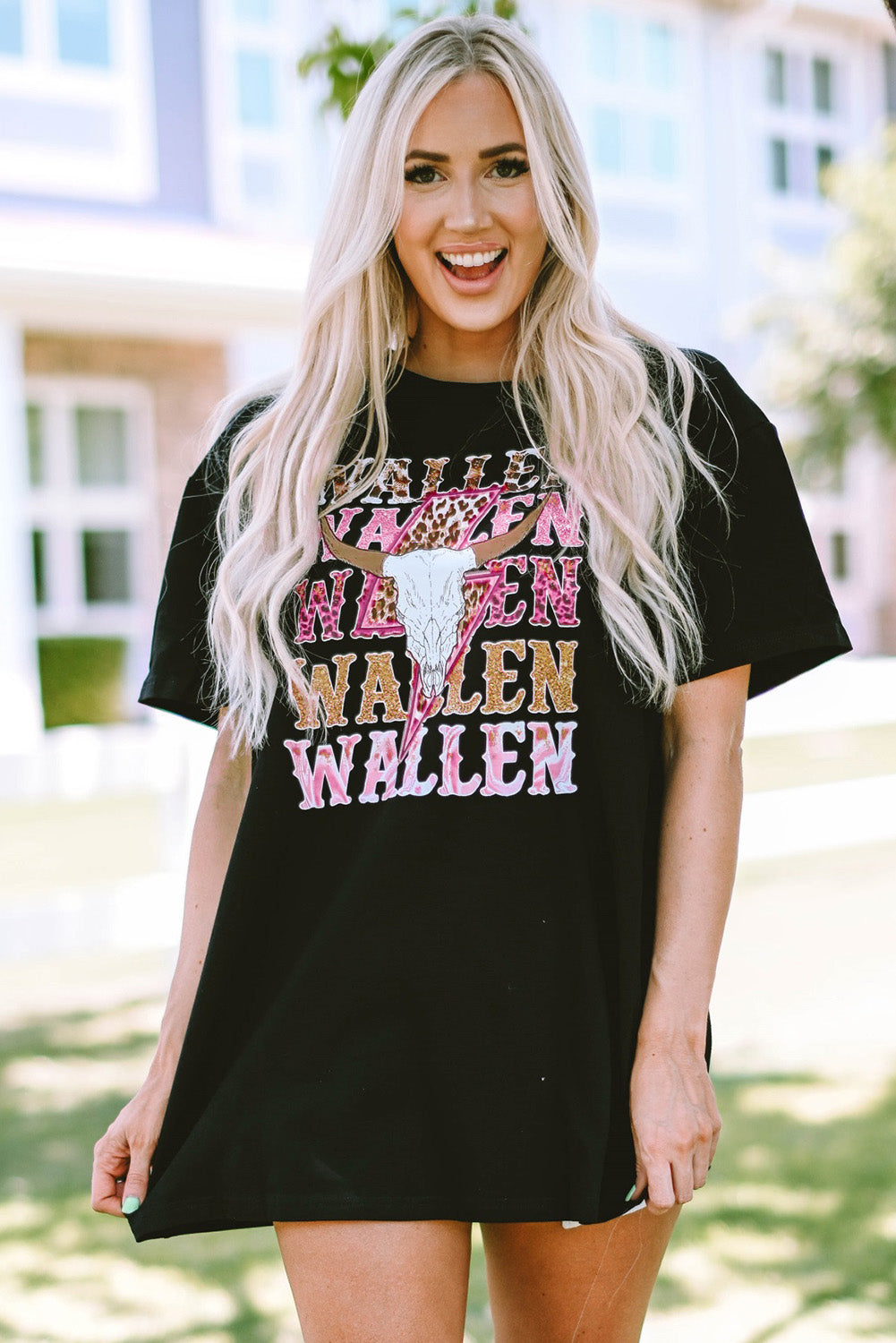 Black WALLEN Cowskull Graphic Oversized Tee