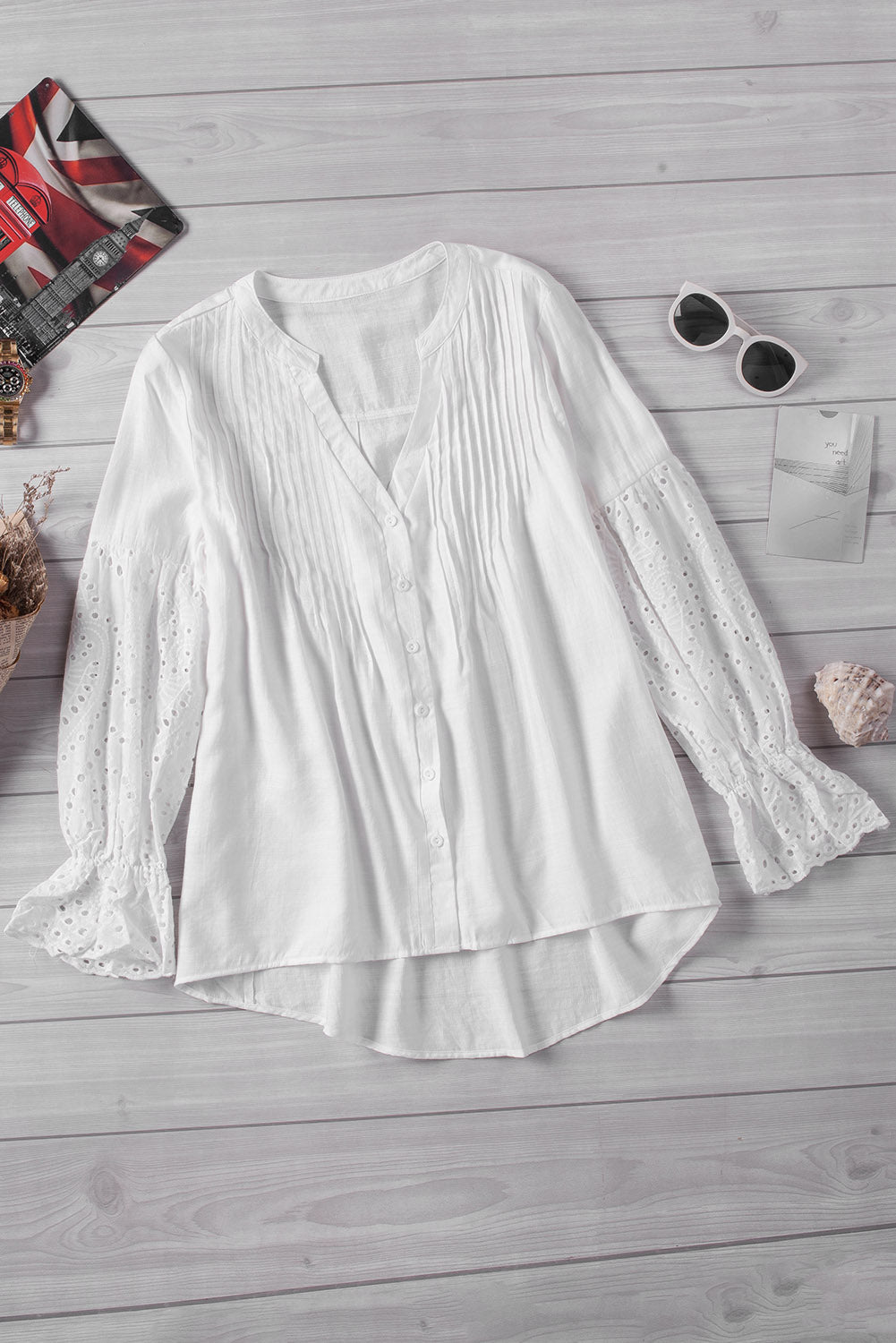 White Rekindle Eyelet Button Up Top