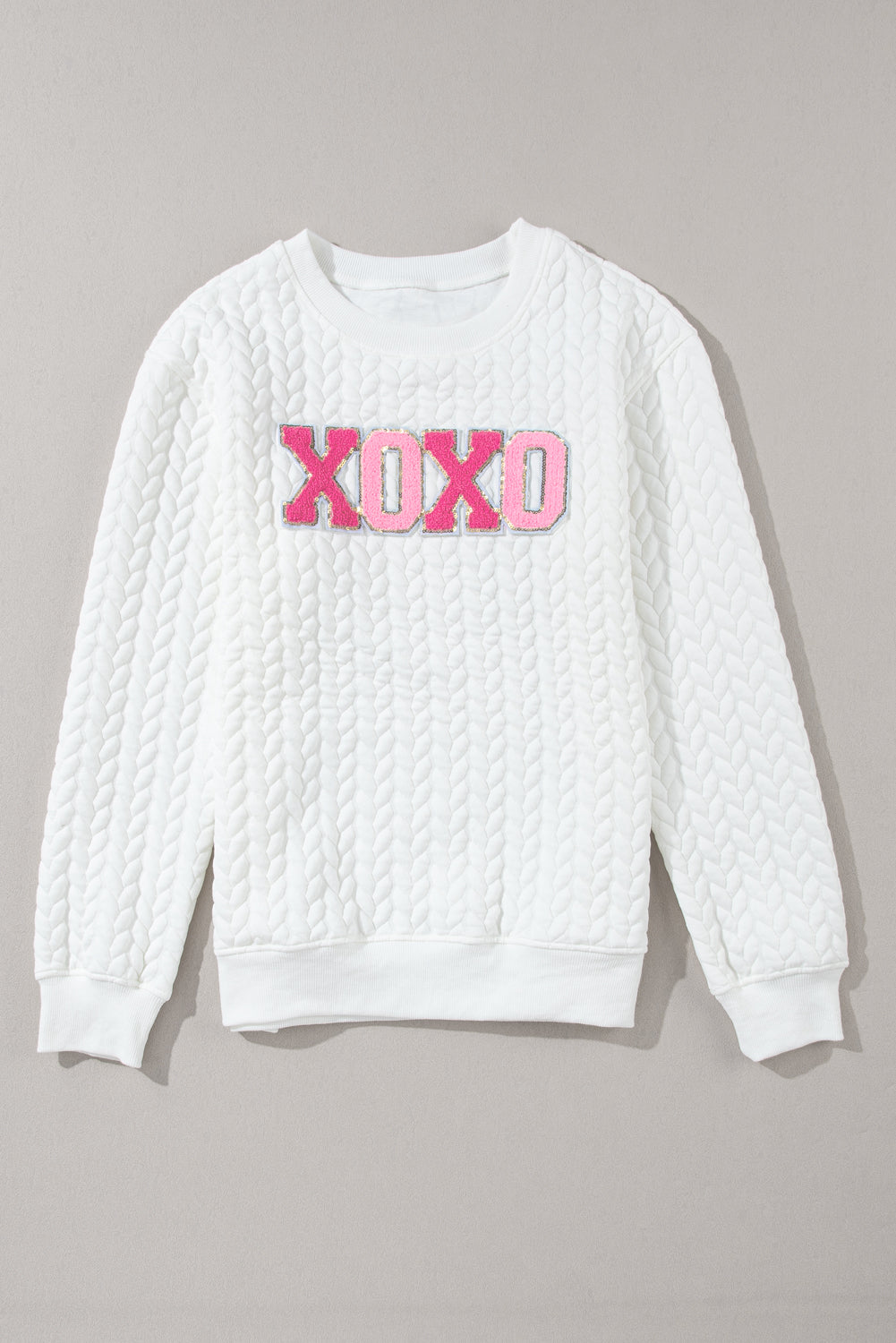 White Lucky Letter Patched Quilted Sweatshirt