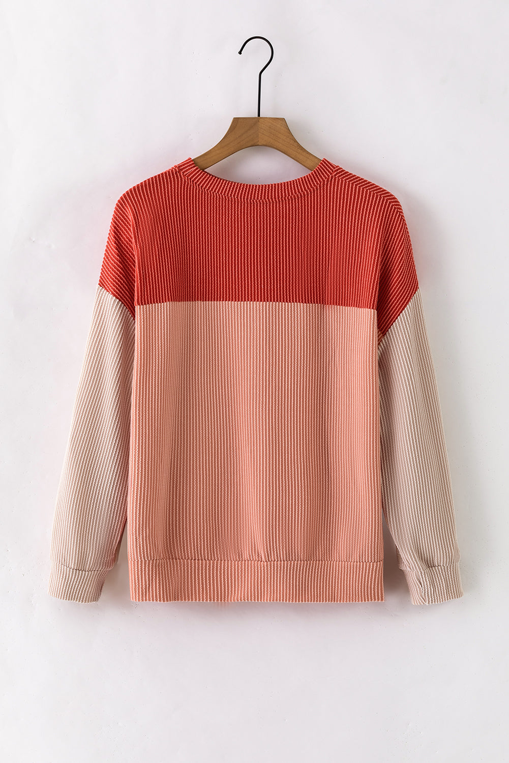 Red Color Block Long Sleeve Ribbed Loose Top