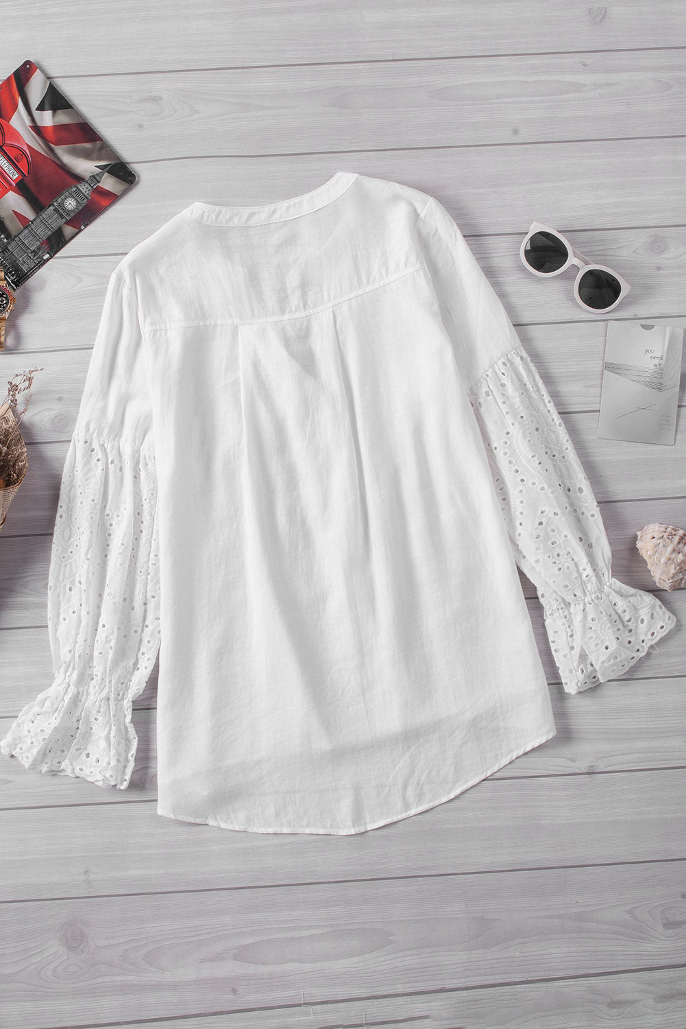 White Rekindle Eyelet Button Up Top