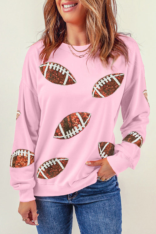 Pink Sequins Rugby Graphic Drop Shoulder Sweatshirt