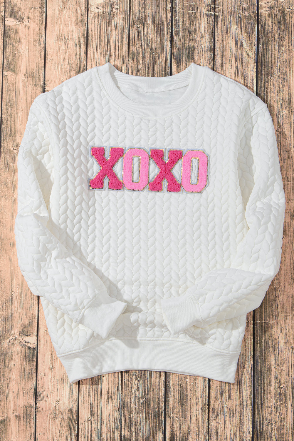 White Lucky Letter Patched Quilted Sweatshirt