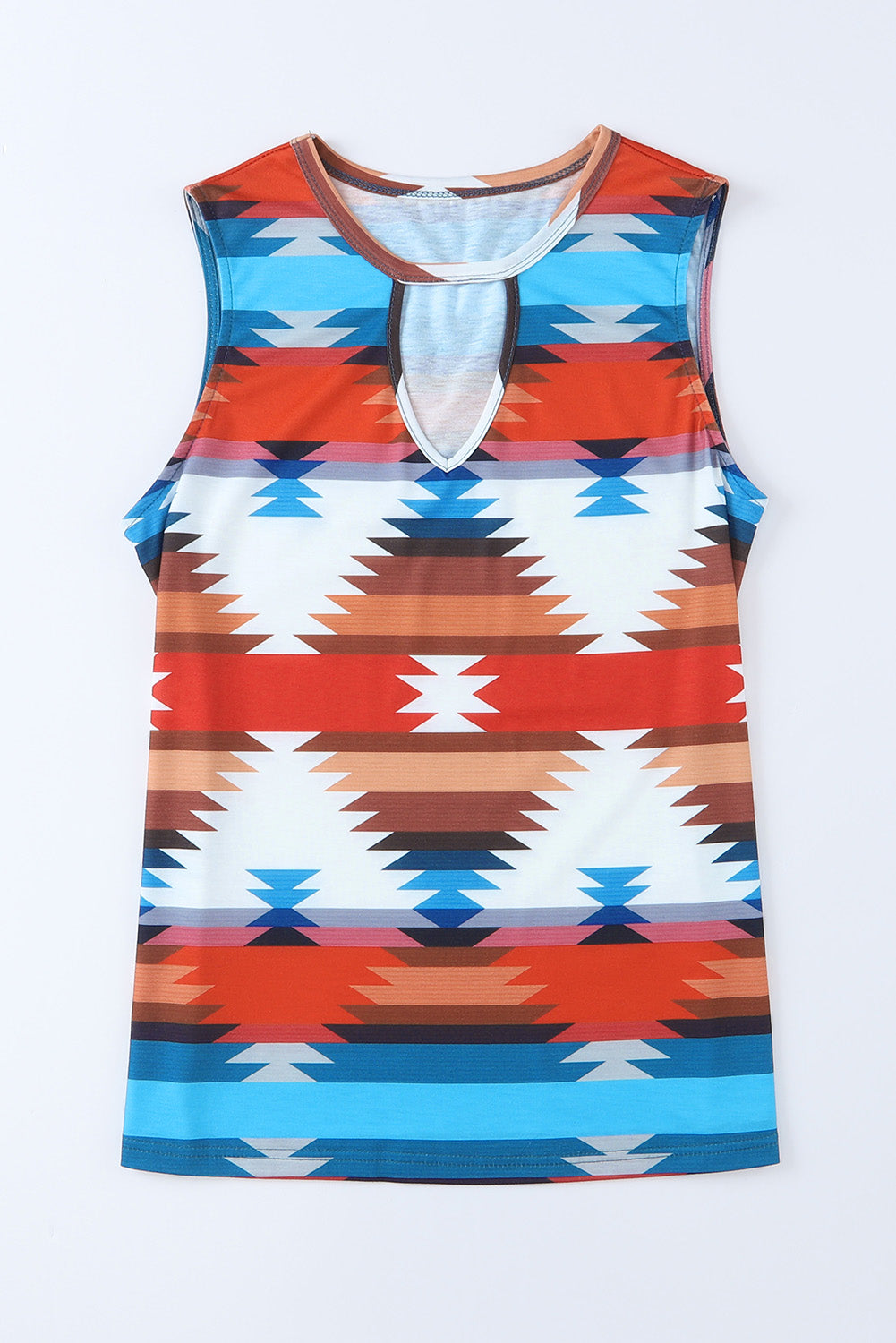 Red Aztec Geometric Print Hollowed Neckline Tank Top