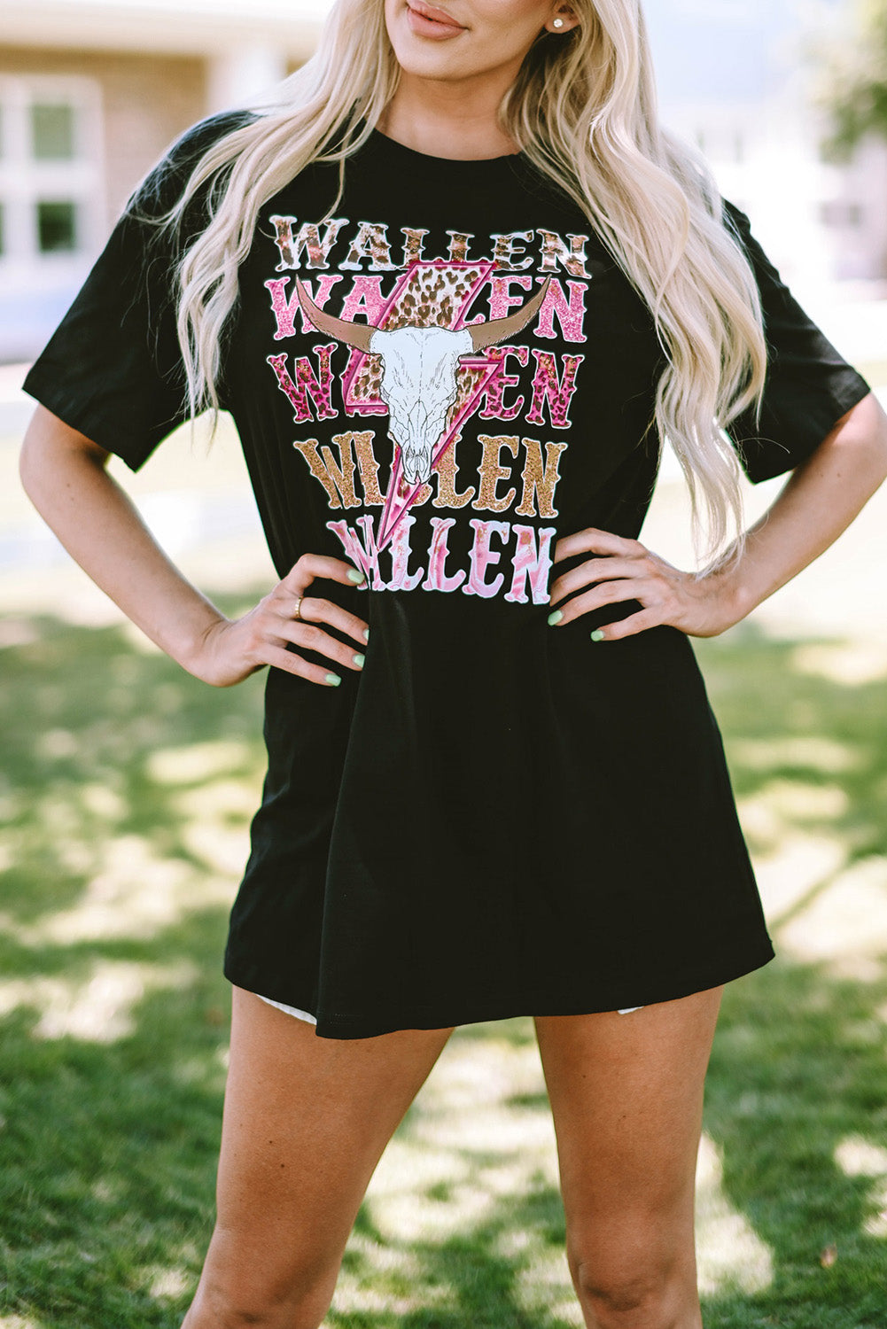 Black WALLEN Cowskull Graphic Oversized Tee