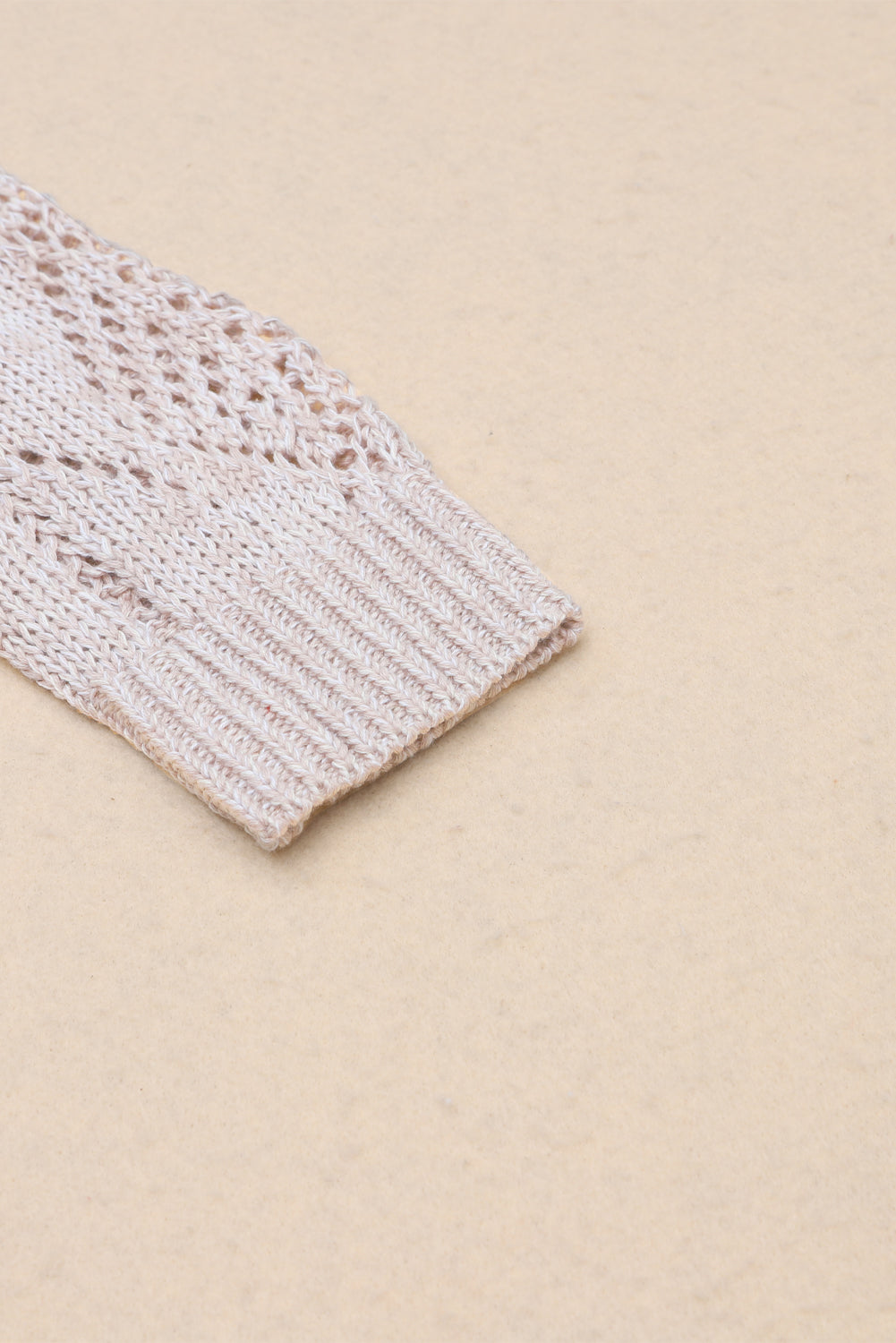 Khaki Hollow-out Openwork Knit Cardigan