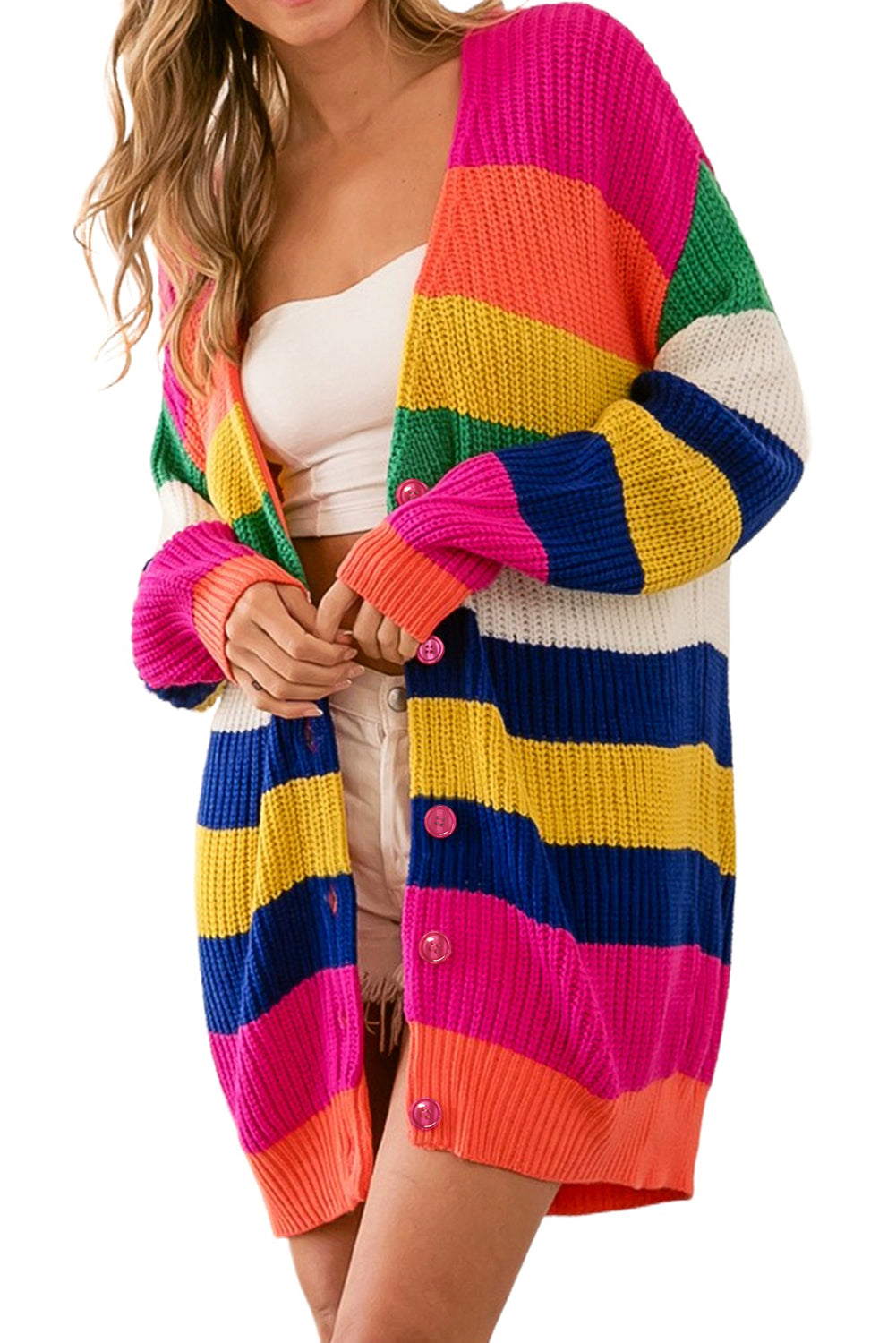 Multicolor Striped Print Longline Cardigan