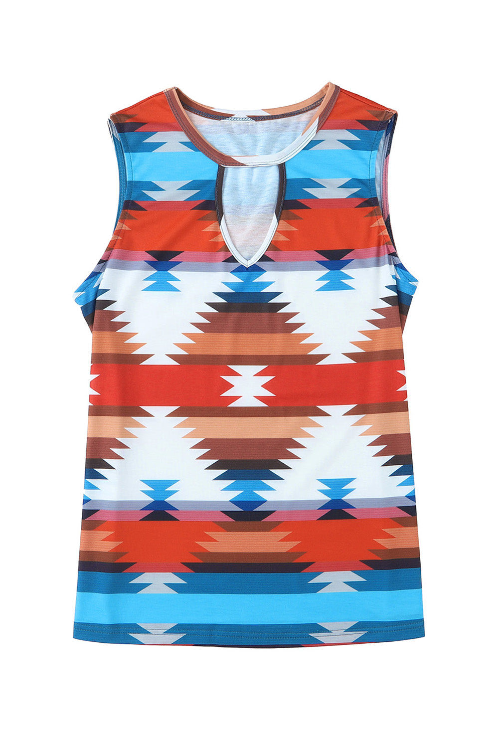 Red Aztec Geometric Print Hollowed Neckline Tank Top