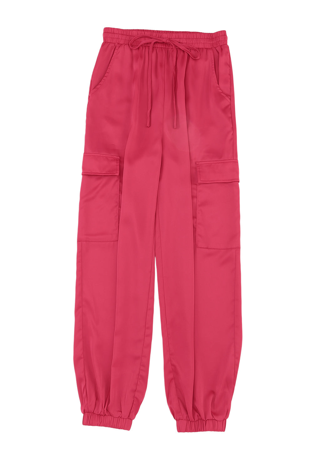 Rose Satin Pocketed Drawstring Elastic Waist Pants