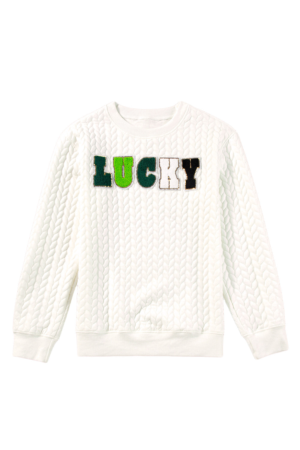 White Lucky Letter Patched Quilted Sweatshirt