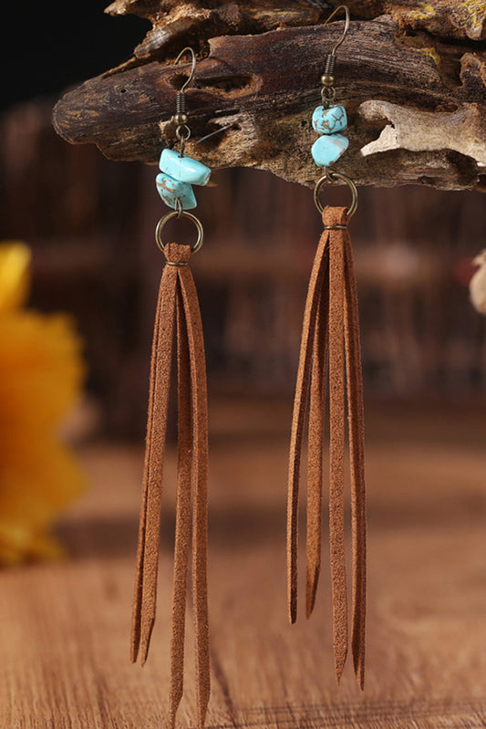 Brown Vintage Turquoise Tassel Drop Earrings