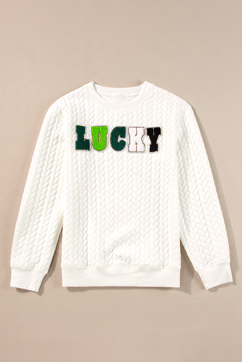 White Lucky Letter Patched Quilted Sweatshirt