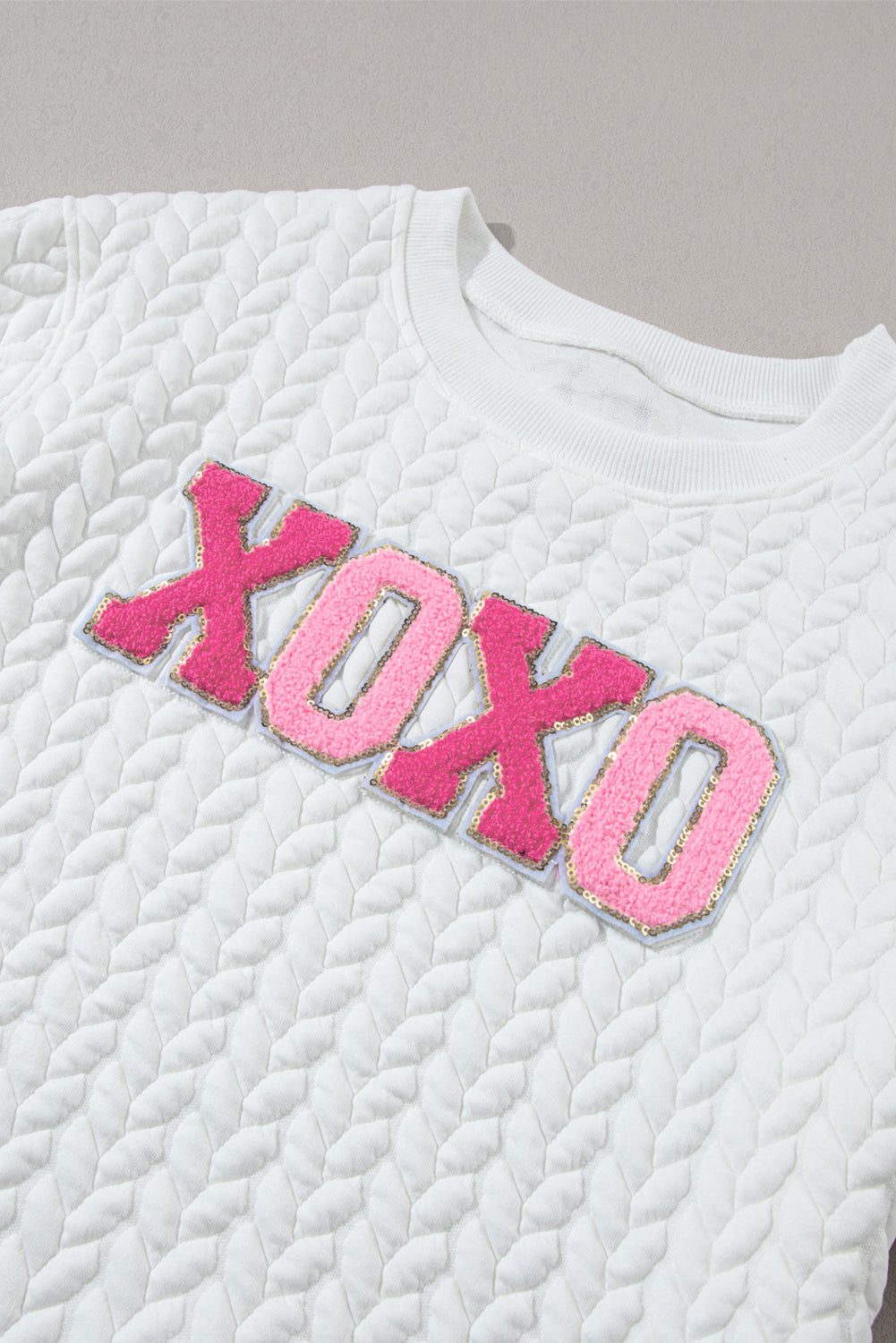 White Lucky Letter Patched Quilted Sweatshirt