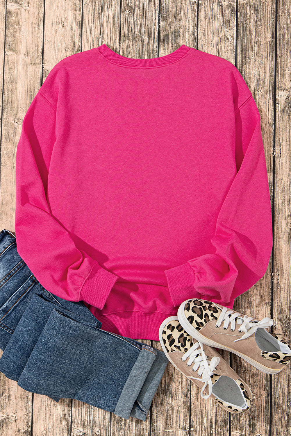 Strawberry Pink Sequins Heart Patch Graphic Sweatshirt