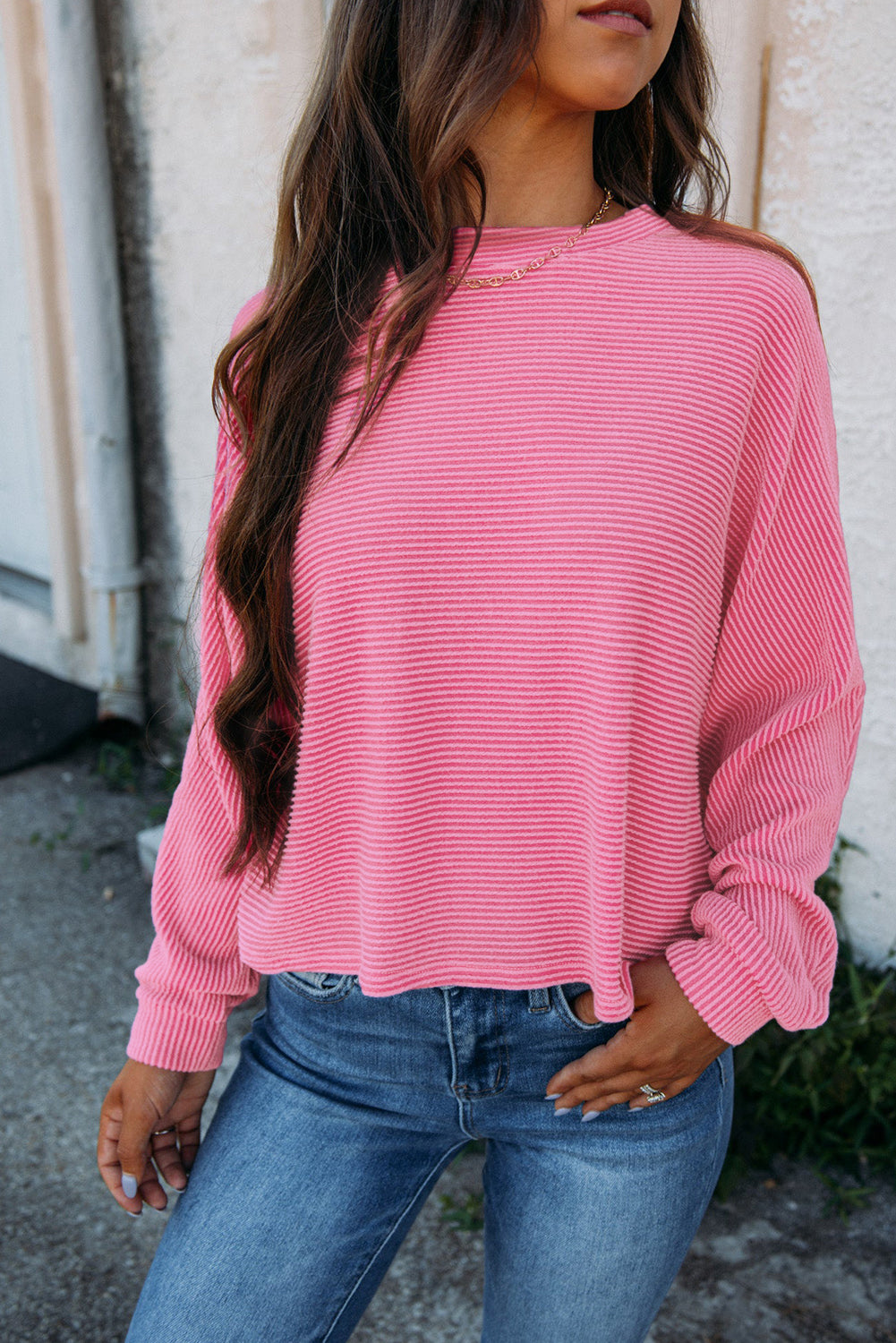 Bonbon Corded Drop Long Sleeve Top