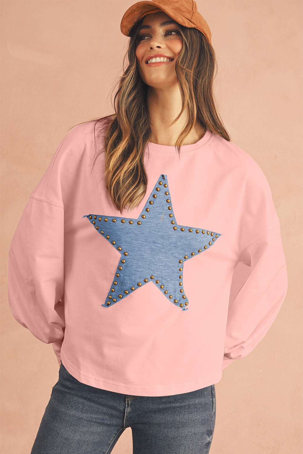 Black Studded Star Graphic Oversized Top