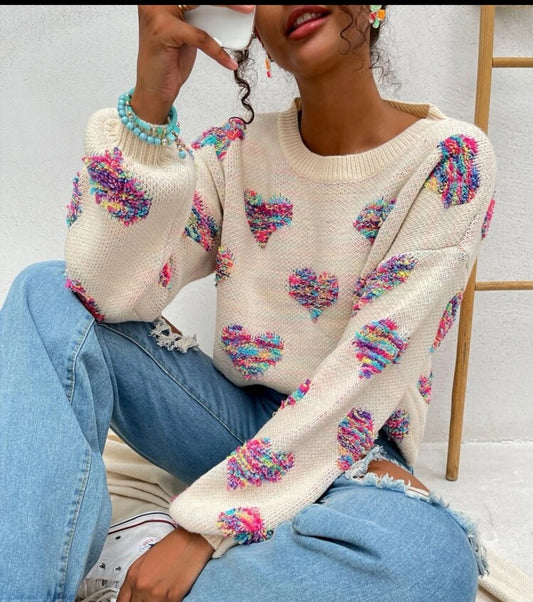 Shaggy Heart Pattern Sweater