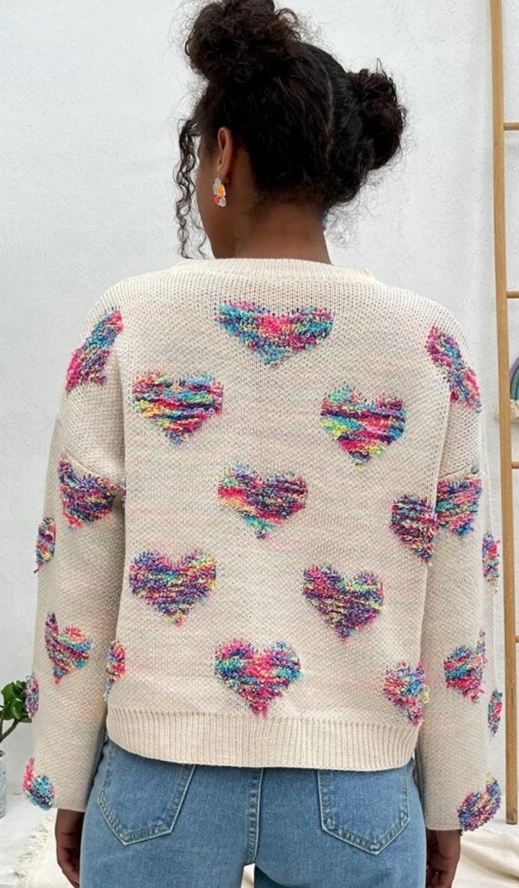 Shaggy Heart Pattern Sweater